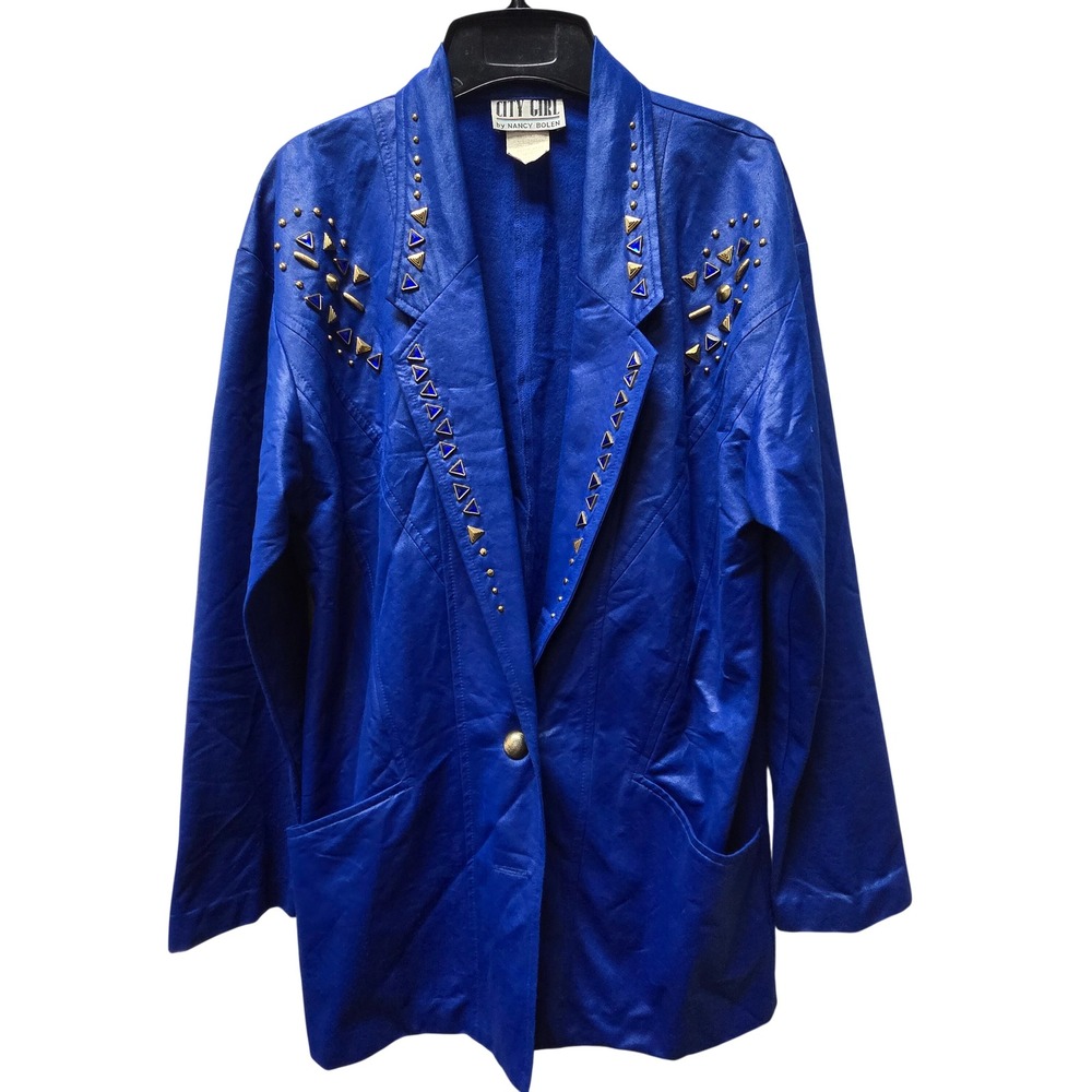 Vintage City Girl by Nancy Bolen Blue Studded Gemstone Blazer Jacket X516